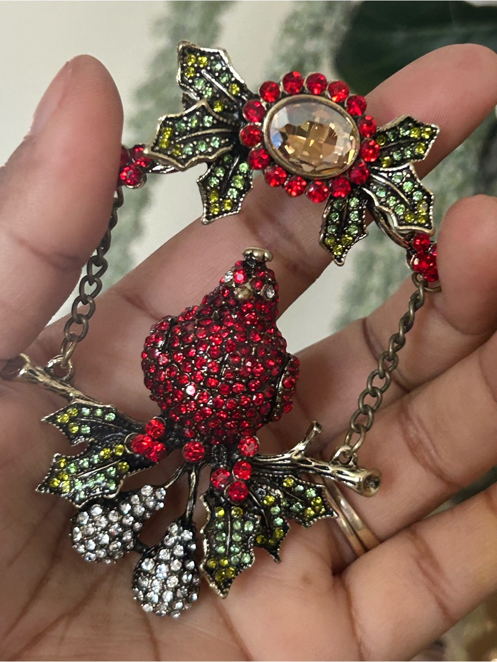 Festive Red Crystal Pomegranate Pendant and broch